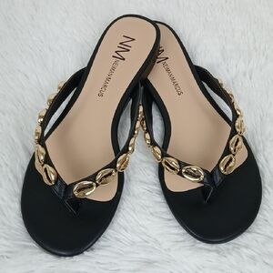 Neiman Marcus Embellished Leather Flip Flop Sandals